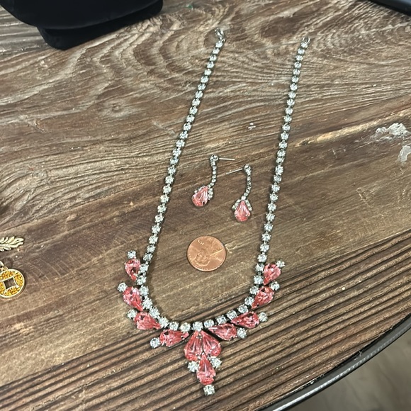 Pink Rhinestone Necklace/Earring Set - Picture 5 of 5
